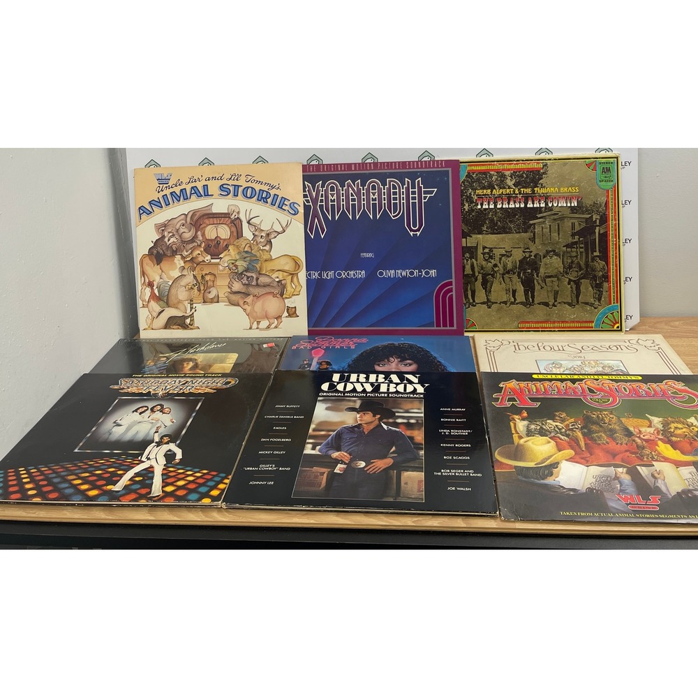 Vintage Vinyl Record 9pc Lot Saturday Night Fever Xanadu Urban Cowboy